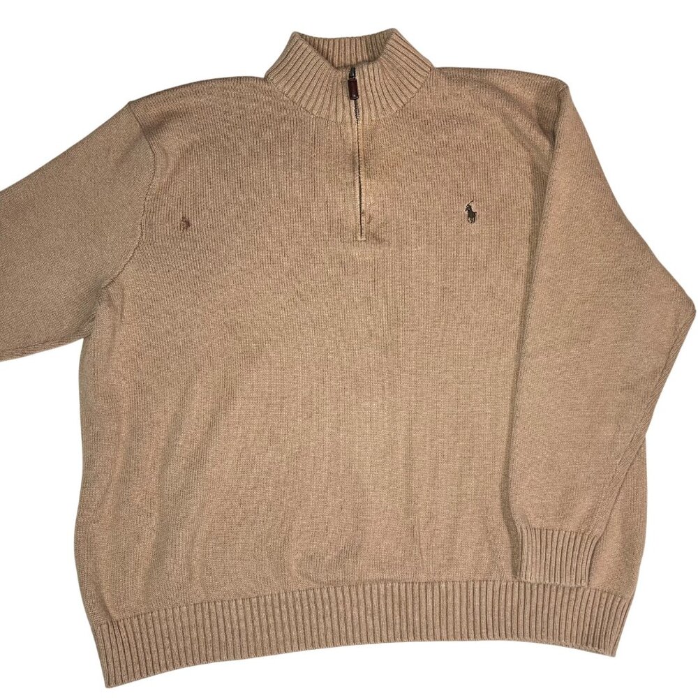 Ralph Lauren Mens 3XB Big Tan Quarter-Zip Sweater